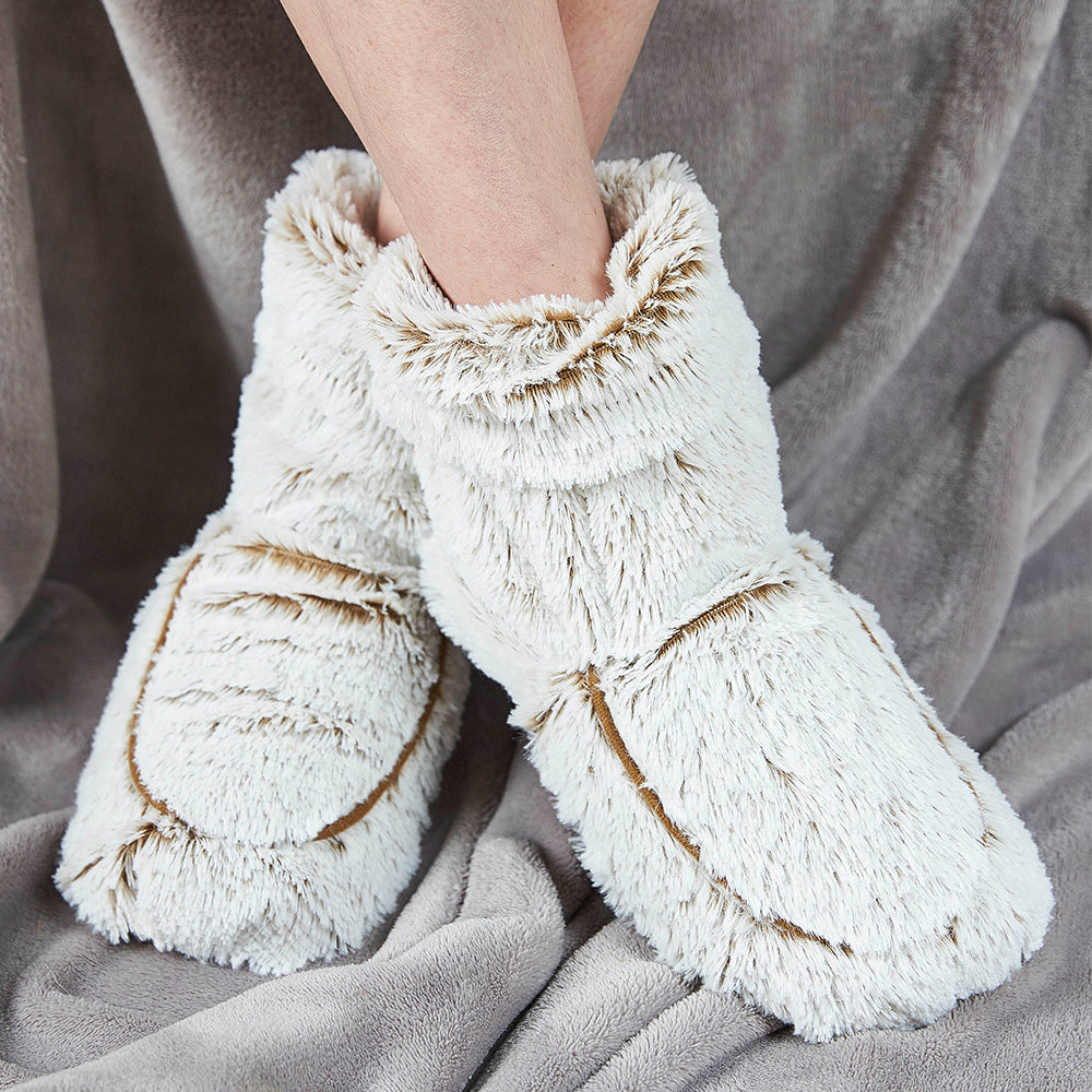 Warmies® Fully Microwaveable Plush Boots Marshmallow Beige, Heatable Soft Cuddly Boots With Relaxing Lavender Scent