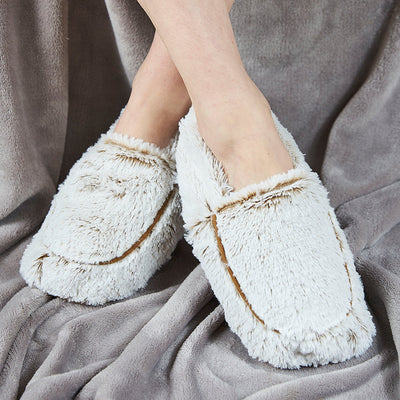 Warmies® Fully Microwaveable Plush Slippers Marshmallow Beige, Heatable Soft Cuddly Slippers With Relaxing Lavender Scent